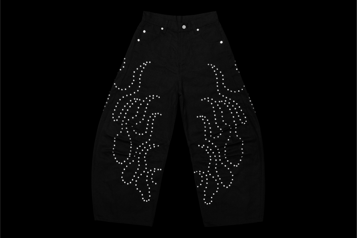 Studded Triple Wide Dart Pant in Black
