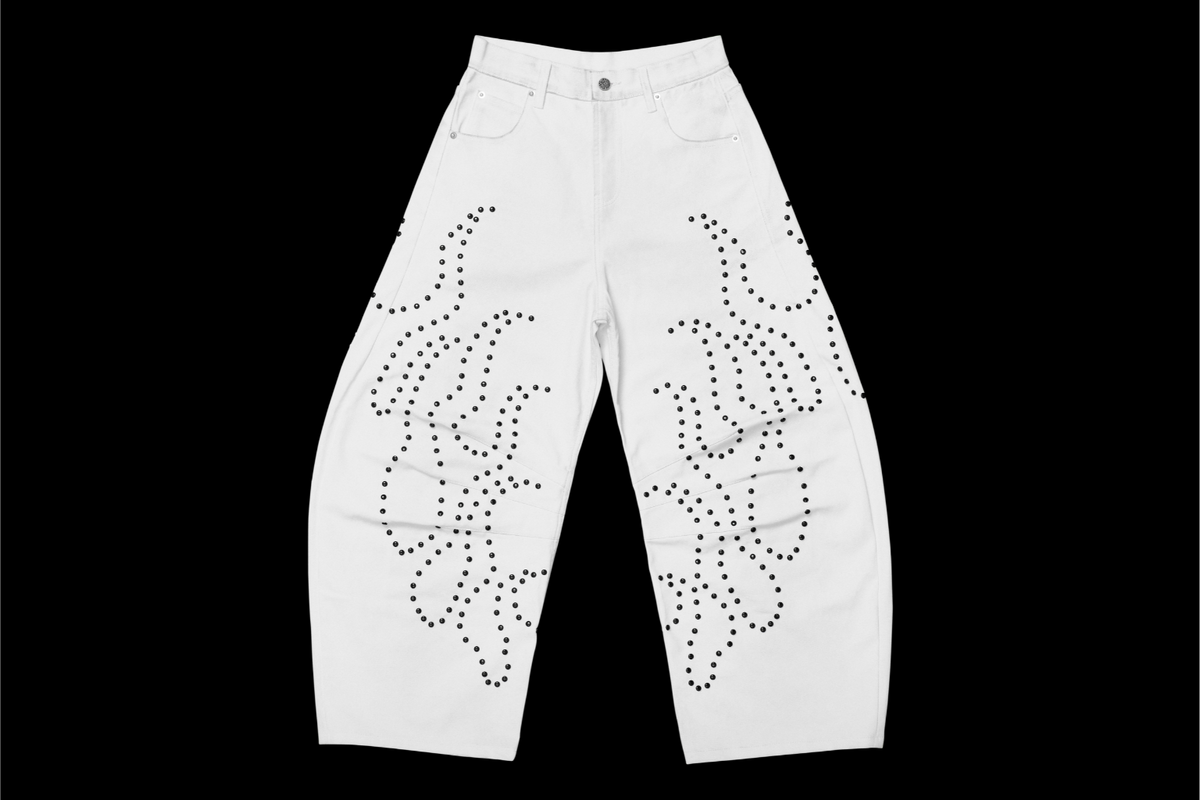 Studded Triple White Dart Pant in White