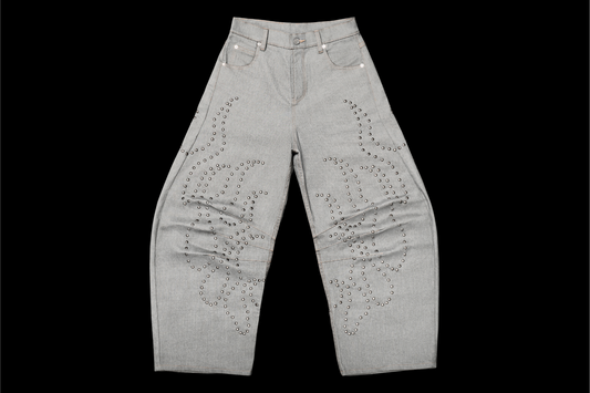 Studded Triple Wide Dart Pant in Grey