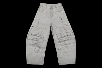 Studded Triple Wide Dart Pant in Grey