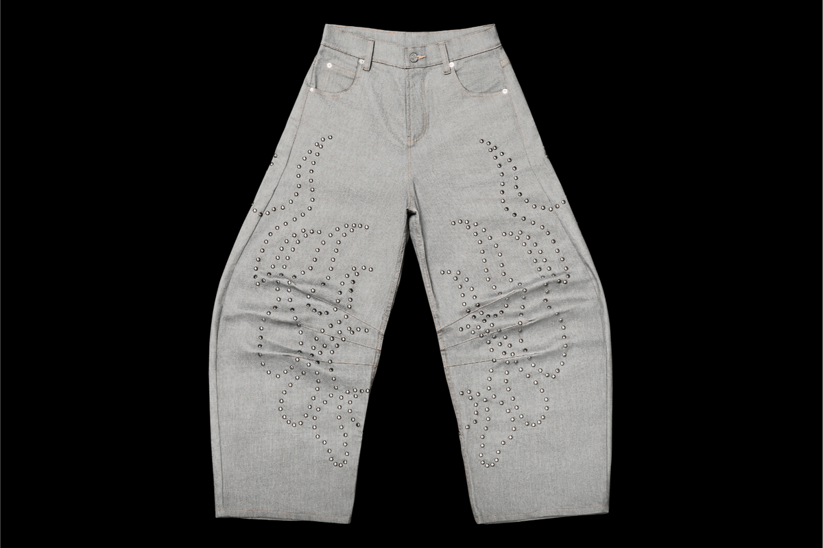 Studded Triple Wide Dart Pant in Grey